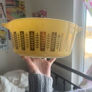Pyrex Yellow and Brown Patterned Bowl